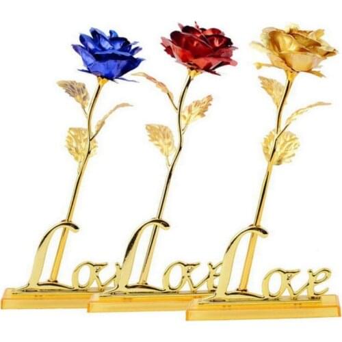 24k Gold Plated Rose With Love Holder Box Gift Valentines Day Mothers Day Gift Flower Gold Dipped Rose Free Shipping US Drop