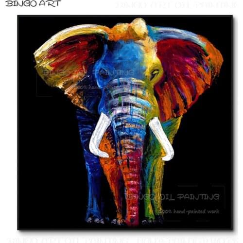 Simple Design Hand-painted High Quality Colorful Elephant Oil Painting Rich Colors Knife Painting Artwork Elephant Oil Painting