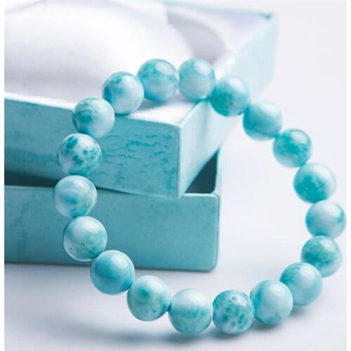 Drop Shipping Genuine Dominica Blue Natural Larimar Bracelet 10mm Crystal Gems Stone Round Bead Bracelets For Women Men