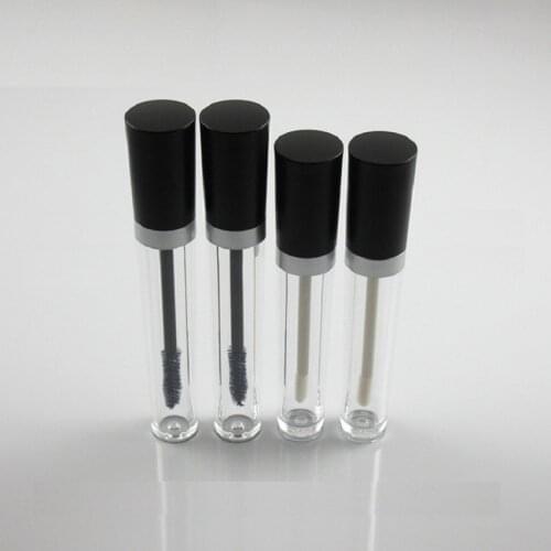 Empty 6 ML Lipgloss Tubes Round Clear Cosmetic Container 7.5 ML Mascara Tube Black Cap Lip Gloss Packaging with Brush