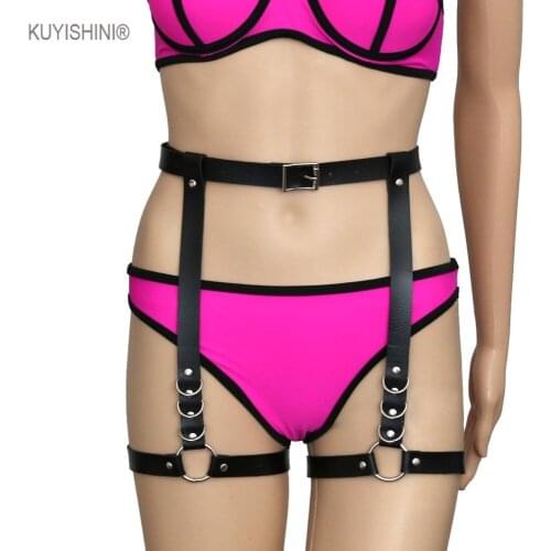 Sexy Women Punk Straps Clip PU Leather Waist Belt Hook Adjustable Suspender Metal Leg Ring Garter Accessories Leg Harness Femme