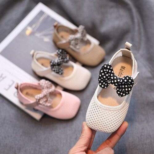 Spring Autumn Bowknot Hollow Girls Single Shoes Children Small Shoes Mesh Breathable Slip-on Toddler Summer Shoes
