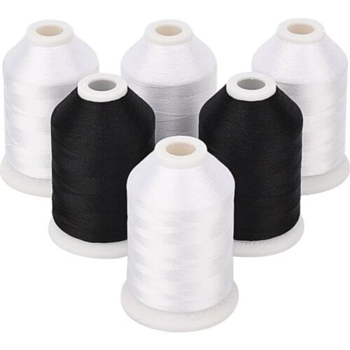 Simthread 1500 Meters Mini-King Spool 60WT Machine Embroidery Bobbin Fill Thread White Black for Sewing Embroidery Machines