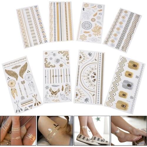 Retro Hot Stamping Silver Gold Tattoo Sticker Glitter Tattoo Fake Tatoo Temporary Tatto For Men Girl Party Body Decoration