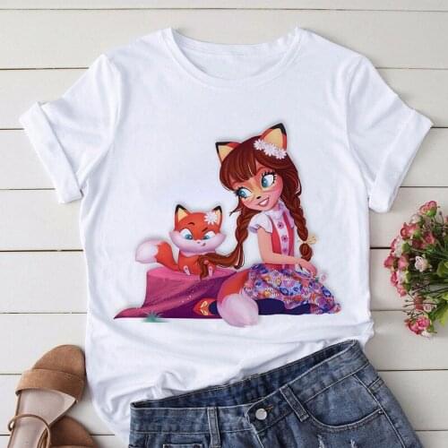 Enchantimals Graphic Print T-shirt Women Harajuku Aesthetic White Top Casual Tshirt 2021 Summer Anime Style Cute Female T Shirt