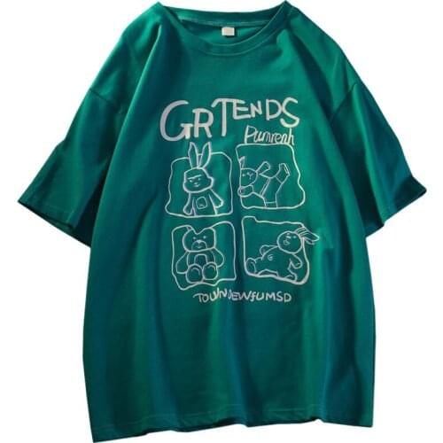 Women T Shirt Print Harajuku Cartoon The Daily Life Of The Geometric Bunny Student Tees Casual Short Sleeve Loose Summer Tops