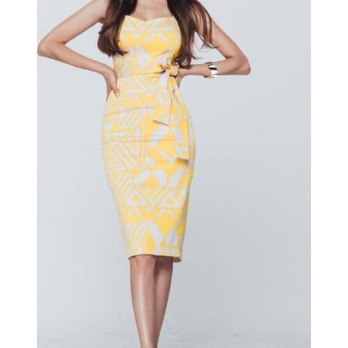 HIGH QUALITY 2021 Summer Flower Print Vintage Cloth Sleeveless V-Neck Vest Bodycon Pencil Knee-Length Sexy Party Dress