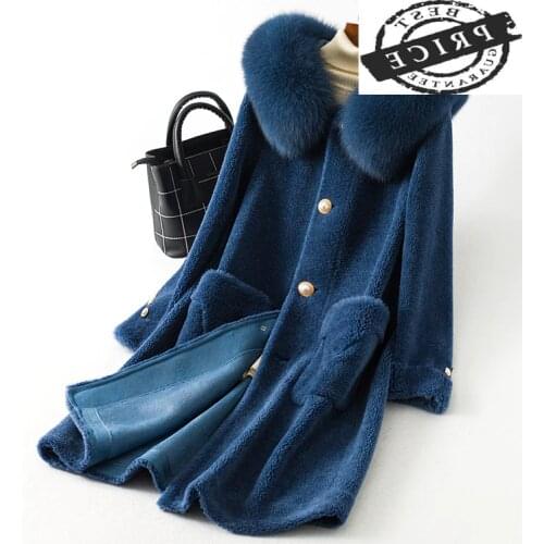 Winter Coat Women Natural Fur Coat Fox Fur Collar Jacket Female Clothes 2021 Korean Real Sheep Shearing Coat Hiver 202120