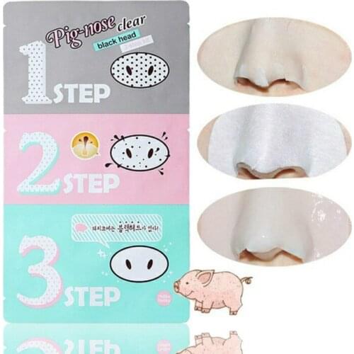 1 PC Facial Skin Care Head Massage Clean Blackheads Remove Beauticians Holika Pig Nose Acne Mask Stickers 3 Step Kit Black