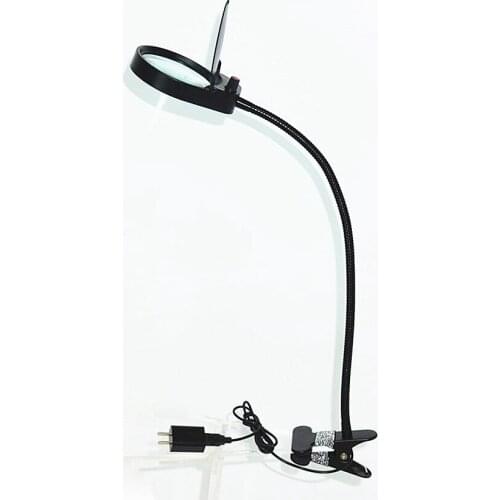 100-240V 5X Universal Pipe Magnifier LED Illuminant Table Magnifying Glass with Metal Fixing Clip for Reading