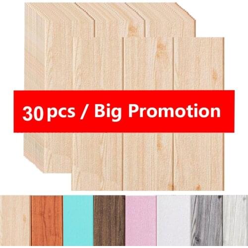 15/30Pcs Self-Adhesive 3D Wood Sticker DIY Waterproof Foam Wallpaper Wall Decals For Kids Room Kitchen Roof Ceiling Background