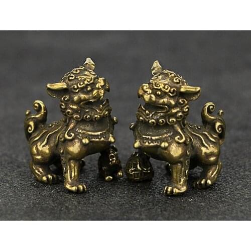 2 pics | Matched Pair | Tibetan | Tibet | Brass Brozen Chinese lion Status Animal Sculpture Figures Ornaments Lion dance Tea Pet