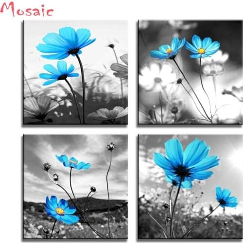 5d Diy,Diamond Painting Cross Stitch,Mosaic,Crafts,Full Diamond Embroidery,4pcs Blue Vase Flower Abstract Painting Still Life