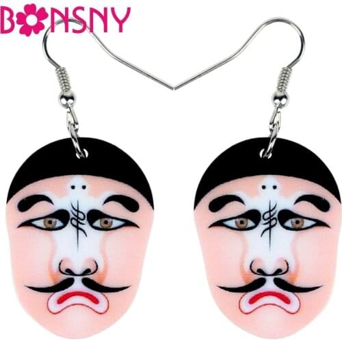 Bonsny Acrylic Chinese Beijing Opera Mask Earrings Drop Dangle Unique Make Up Jewelry For Women Girls Gift Accessories Charms