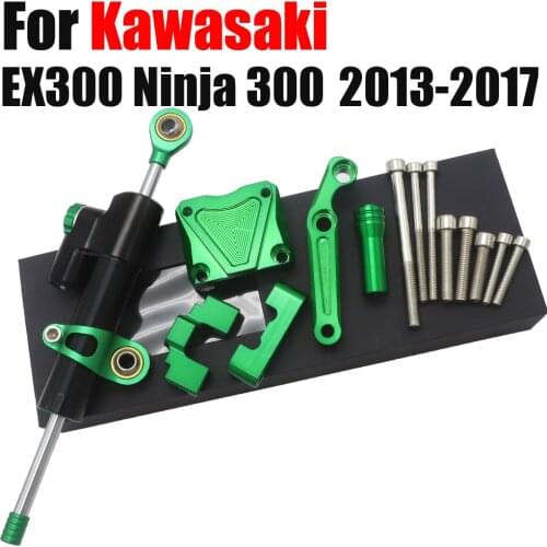 CNC Steering Damper Stabilizer and Titanium Bracket Mounting For Kawasaki Ninja 300 NINJA300 EX300 2013-2017 2014 2015