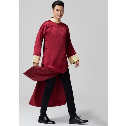 Asian wedding Groomsman costume long gown Cross talk Show Robe Photo studio Wedding theme Men Clothes For Oversea Chinese