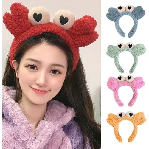 Women Wash Face Bathing Headband Cute Little Crab Legs Big Eyes Plush Hair Hoop Bandana Makeup Spa Yoga Hair Accessories