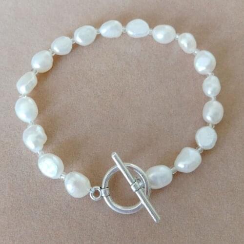 100% nature freshwater pearl bracelet with crystal beads,pearl size 7-9 mm long ,white ,pink,purple,black color