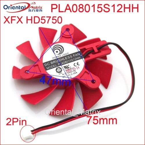 DC BRUSHLESS FAN PLA08015S12HH 12V 0.35A 75mm 47x47x47mm VGA Fan For XFX HD5750 Graphics Card Cooling Fan 2Wire