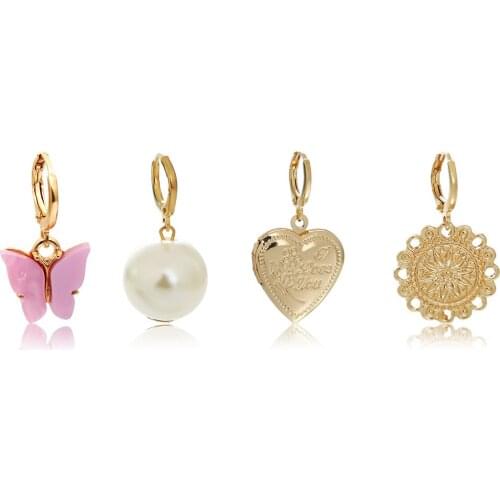 European and American popular jewelry with butterfly opening geometric earrings temperament heart-shaped pearl pendant earrings