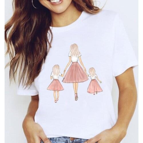 Women Lovely Watercolor Girl Happy Fashion Mom Mother Mama 2021 Lady Clothes Tops Clothing Tees Print Sweet Tshirt T-Shirt