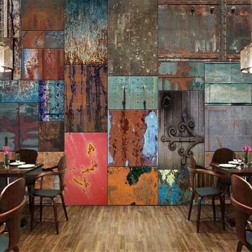 Customized Size Retro European Style Iron Sheet Rust Mural 3D Wallpaper For Bar Restaurant Cafe Store Wall Painting Art Decor