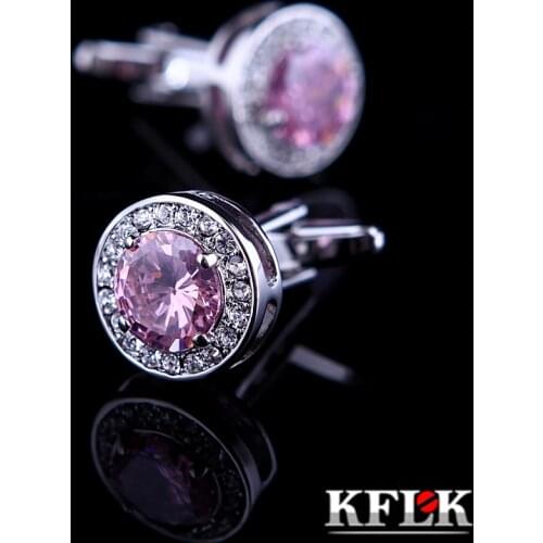 KFLK Jewelry shirt cufflink for mens Brand Fashion Cuff link Luxury wedding Button male High Quality Pink Crystal guests