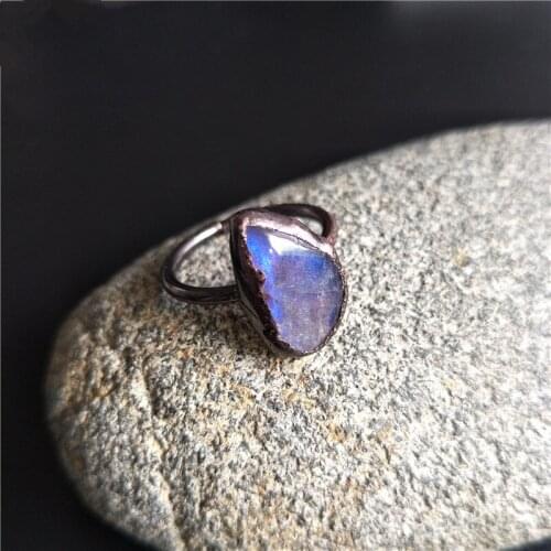 FUWO Hot Sale Natural Labradorite Ring With Antique Copper Plated Shiny Semi Precious Stone Jewelry Wholesale 5pcs/lot RG032