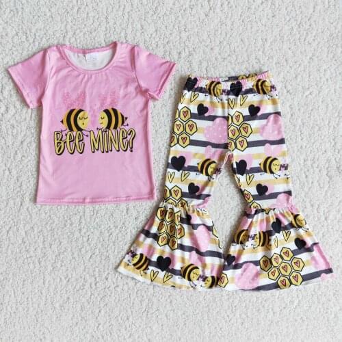 Hot sale RTS Lovely Clothing-Sets Toddler Girls Long sleeve printed Bell Bottoms set Boutique Kids Outfits