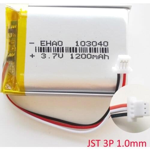 Wholesale 3.7V 1200mAh Lithium Polymer LiPo Rechargeable Battery JST 3Pin 1.0mm plug 103040 For MP3 GPS DVD mobile