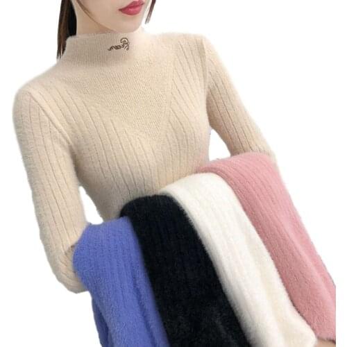 Fashion Sweater Woman 2021 Spring And Autumn Models Of Mink Velvet Sweaters New Top Woman Short Long-Sleeved Bottoming Shirt