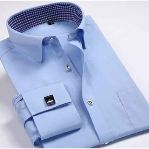 Men French Cufflinks Dress Shirts 2017 New Mens Shirt Long Sleeve Casual Male Brand fitted Shirts man Slim Fit Shirts For Men