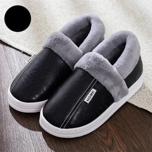 Men Shoes Winter Slippers Home Warm Waterproof Fur Shoes Man Fashion Cotton Women Slip-on Leather Slides Casual Loafers