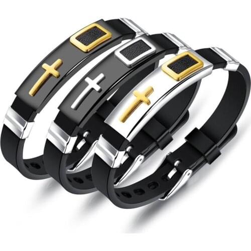 Cross 316L Stainless Steel Bracelets for Men Jewelry Fashion Christian Silicone Mens Gift Friendship Factory Wholesale