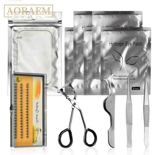 AORAEM False Eyelashes Makeup Sets For Beginners Professional Eyelash Extension Kit Pads Curler Eyebrow Tweezers Grafting Tools