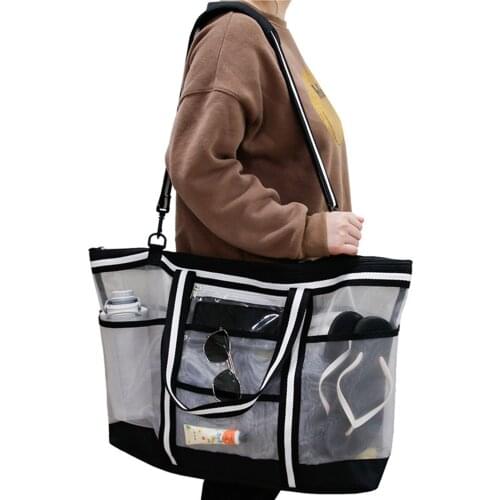 Nylon Mesh Beach Bags Multi-pocket Swimming Sport Tote Picnic Bag Outdoor Beach Foldable Seashell Bag Sundries Organizer