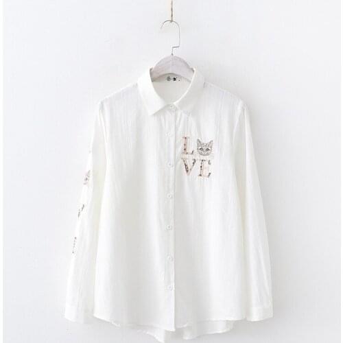 2019 Spring New Womens Japanese Cartoon Letter Embroidery Lap Top Long-sleeved Shirt Fashion Personality Sweet Student Shirt