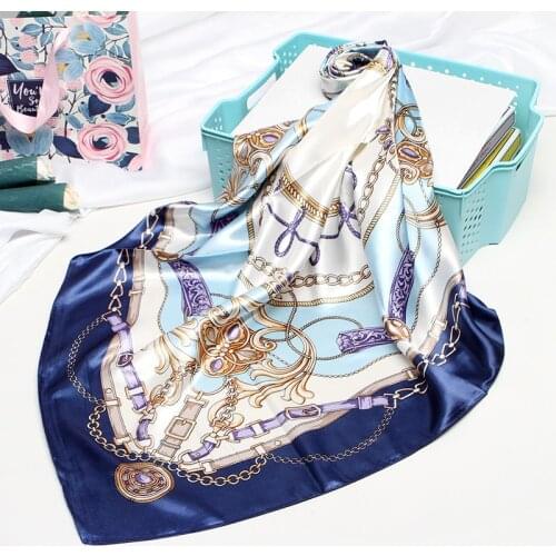 90*90cm New Fashion 2021Silk Square Scarf For Women Neck Hair Tie Band Bag Warp Soft Neckerchief Hijab Headscarf Female Foulard