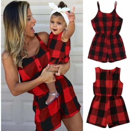 Family Matching Outfits Clothes Plaid Parent-child Dress Baby Girls Mom Romper Fashion Summer Women Kids Costume Mother Daughter