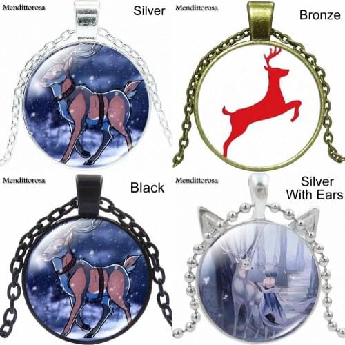 Reindeer For Girls Handmade Gift Fashion Multi Designs Glass Cabochon Pendant Ball Chain Necklace Jewelry Gifts
