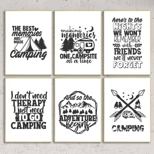 Camping Theme Quote Posters and Prints Travel Camper Gift Black White Wall Art Picture Canvas Painting Outdoor Sports Shop Decor