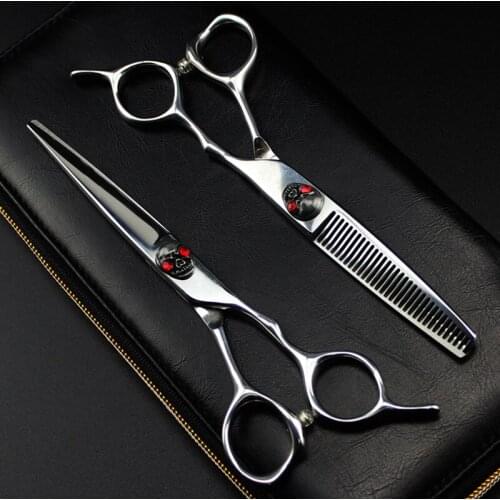 Professional Japan 440c steel 6 inch Red Skull hair scissors haircut scissor thinning barber cutting shears hairdresser scissors