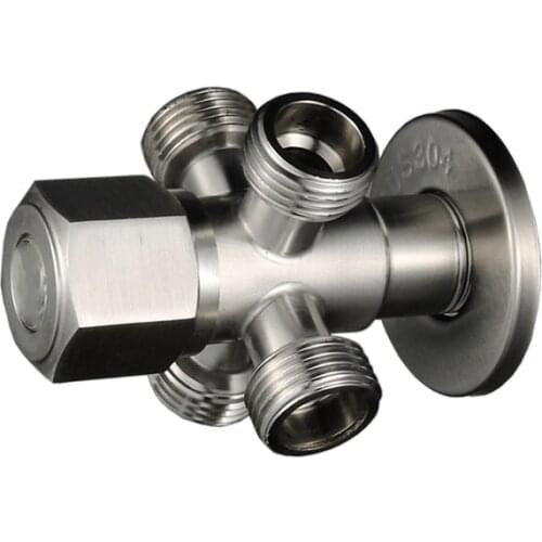 304 Stainless Steel Triangle Valve Hexagon Wheel Angle Valve One Inlet Four Outlet Toilet Inlet Valve Water Stop Valve