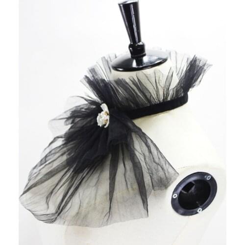 Vintage Style Net Mesh Stand Fake Collar Imitation Rhinestone Pearl Wrinkled Ruffles Necklace Choker Tie Women Decor