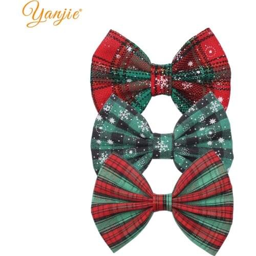 12pcs/lot 5'' Christmas Plaid Hair Bows For Girls Barrette Winter Red/Green Stripes Hair Clips Women Hairpins Hair Accessories