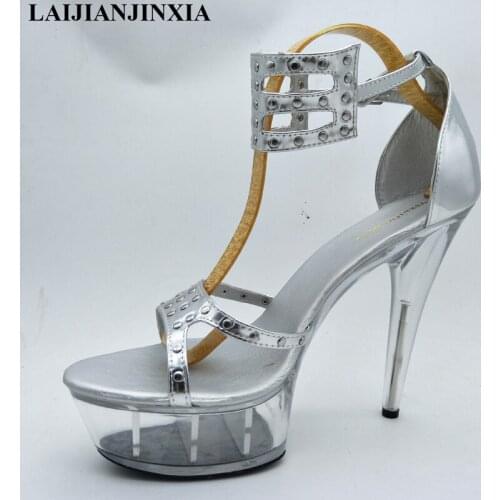 New Women 15cm High Heels Nightclub Sandals Strap Clear Platform Shoes Dancing Shoes Open Toe Pole Dance Shoes