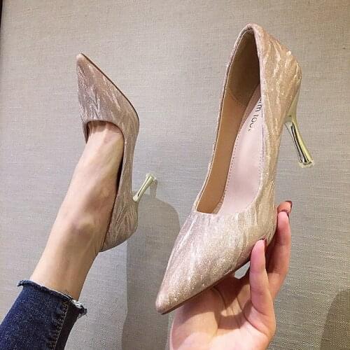 2020Luxury Silver Champagne Wedding Shoes Woman Pointed Toe Ladies Pumps High Heels Female Stilettos Bling Bling Sequins Zapatos