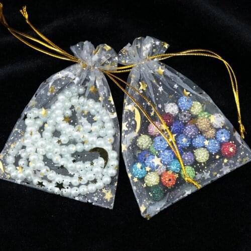 100pcs 9x12cm Drawable Organza Bags Star Moon Grey color Wedding Christmas Gift Bag Jewelry Packaging Bags Pouches