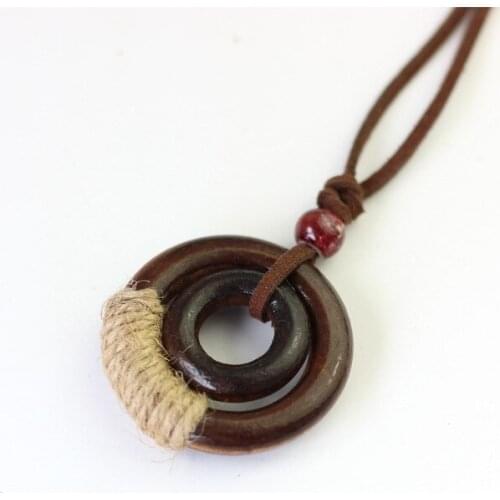 12 Pieces/Lot Simple Necklace For Women Ceramic Beads Double Wood Circle Long Necklaces Pendants Men Jewelry Accessories Choker