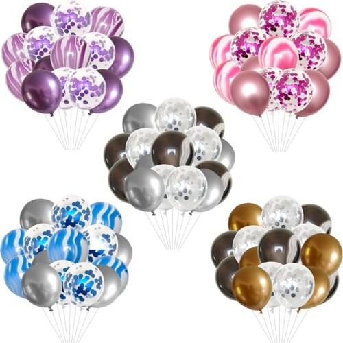 15pcs/lot Agate Balloons with Confetti Baloon Metal Latex Balloon Birthday Party Weddding Decoration Globos Graduation Decor